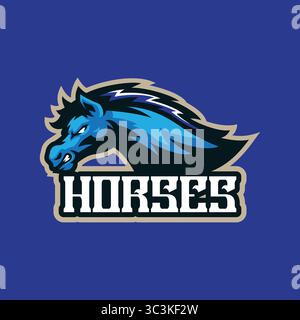 Horses mascot logo design vector with concept style for badge, emblem and t shirt printing. Horses illustration for sport team. Stock Vector