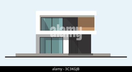 Illustration Vector Modern style house Single house design, simple luxury, modern, minimalist, practical, full glass windows, horizontal wood decorati Stock Vector