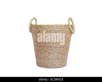 decorative wicker bucket isolated on white background Stock Photo
