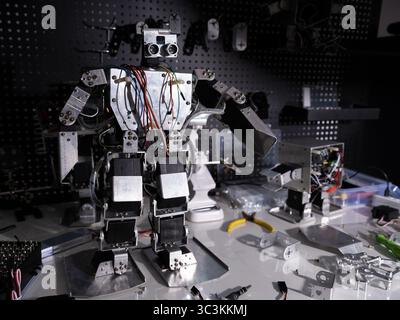 Study on robot on the workbench Stock Photo