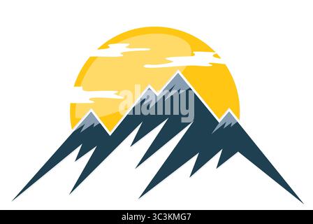 A logo of dawn of the sun with mountains. Stock Vector