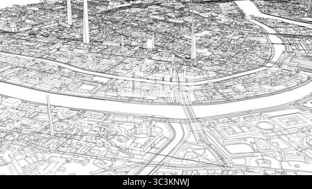 Intricate Cityscape Wireframe Stock Vector