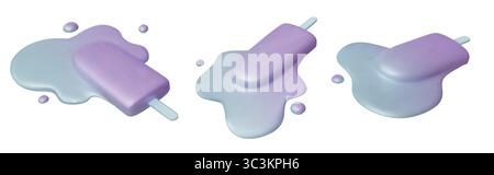 Set of melting gradient ice cream bars with glossy texture minimal summer dessert concept. Stock Vector