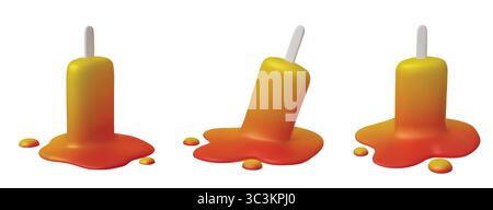 Set of melting gradient ice cream bars with glossy texture minimal summer dessert concept. Stock Vector