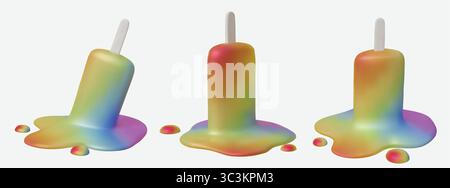 Set of melting gradient ice cream bars with glossy texture minimal summer dessert concept. Stock Vector