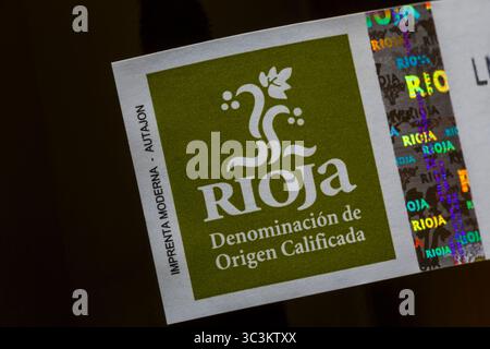Rioja label on bottle - product of Spain, Spanish sold in the UK ...