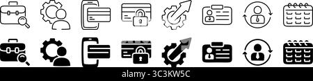 Business management and identity icon set. Linear and silhouette style. Stock Vector