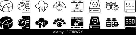 Data storage and processing icon. Linear and silhouette style. Stock Vector