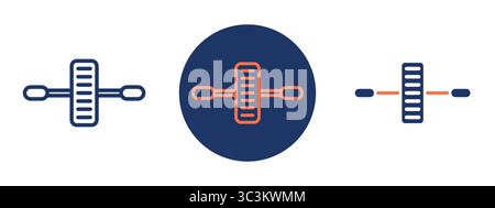 Three different tire designs are shown in a blue circle. The first tire has a blue stripe and orange circles Stock Vector