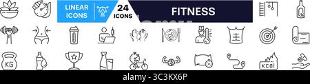 Fitness icon set. Fitness and health linear icon set. Stock Vector