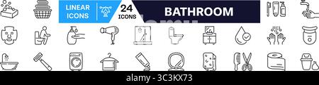 Bathroom icon set. Linear style. Stock Vector