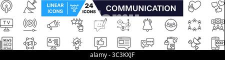 Communication icon set. Social media symbol. Linear style. Stock Vector
