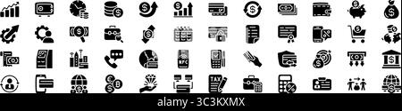 Finance and banking icon set. Silhouette style. Stock Vector