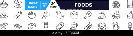 Foods icon set. Linear style. Stock Vector