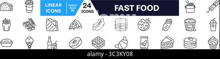 Foods icon set. Linear style. Stock Vector