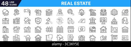 Real estate icon set. Building symbol. Linear style. Stock Vector