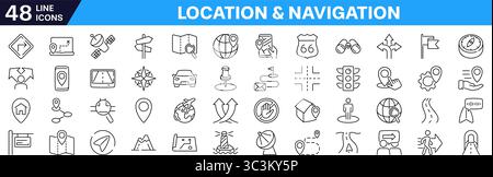 Location and navigation icon set. Linear style. Stock Vector