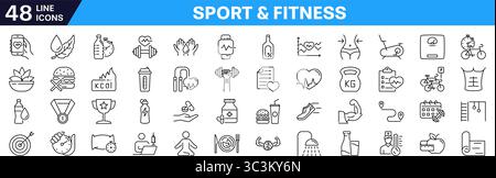 Sport and fitness Icon set. Editable stroke. Linear style. Stock Vector
