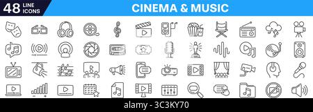 Cinema and music icon set. Linear style. Stock Vector