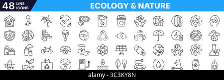 Ecology and nature icon set. Editable stroke. Linear style. Stock Vector