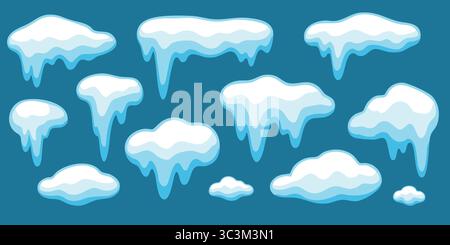Ice drip snow for freeze Christmas and winter climate with melting cartoon shapes. Vector blue cold New Year sticker for chill edge or fun decoration Stock Vector