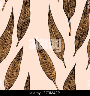 Seamless pattern with eucalyptus. Exotic tropical vector hand drawn illustration. Decorative background with leaves eucalypt. Modern compositions for Stock Vector