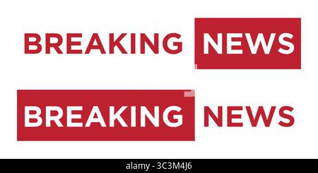 Breaking news headline. Bold Red and White BREAKING NEWS Banner Vector Icons with Boxed Typography Layouts. Stock Vector