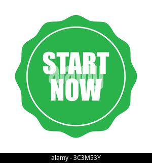 Bold Green START NOW Badge Vector Icon with Wavy Border for Call to Action Labels Stock Vector