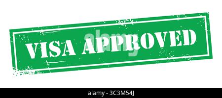 Visa Approved Grunge Green Slanted Stamp Vector Graphic Illustration. Vector stamp with VISA APPROVED text, ideal for travel and immigration Stock Vector