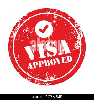 Grunge Red VISA APPROVED Rubber Stamp Vector Illustration. Visa approved red round rubber seal stamp on white background Stock Vector