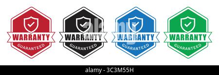 Warranty Guaranteed - vector stickers for product packaging. warranty stamp label. Warranty Guaranteed Badge Vector Set with Shield and Checkmark Icon Stock Vector