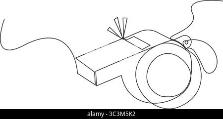 Continuous one line drawing of sport whistle icon in silhouette on a white background. Linear stylized, Sports whistle one line art. Stock Vector