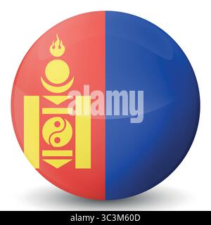 Glass light ball with flag of Mongolia. Round sphere, template icon. Mongolian national symbol. Glossy realistic ball, 3D abstract vector illustration Stock Vector