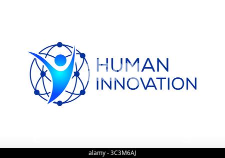 Human Innovation Logo, Tech World logo, human technology logo, digital human circle globe technology, Artificial intelligence human idea logo concept Stock Vector