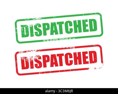 DISPATCHED red and green stamp text on white. Grunge Dispatched Stamp seal Vector Set in Green and Red Ink Styles. DISPATCHED stamp Stock Vector