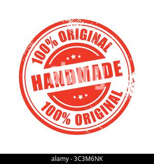 Handmade stamp. Red Handmade Circular grunge Stamp Vector with 100 Percent Original Text. Handmade grunge rubber stamp. Stock Vector
