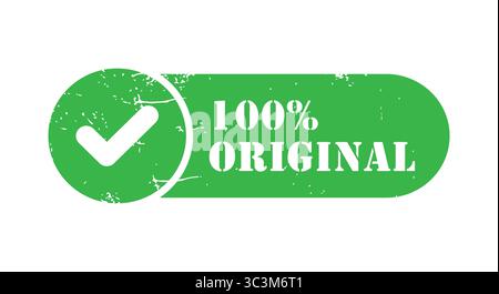 100% Original green stamp. 100% Original icon, Grunge Green 100 Percent Original Label button Vector with Checkmark Icon Stock Vector