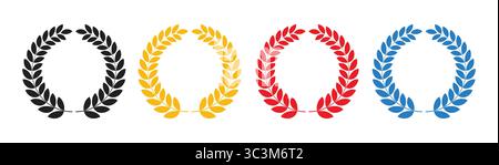 Laurel Wreath Vector Icon Set in Black, Yellow, Red, and Blue for Awards and Achievements Stock Vector