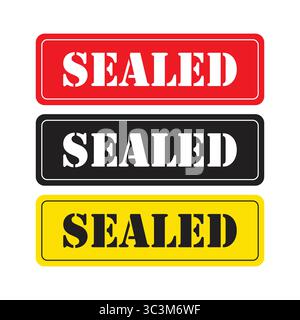 SEALED banner. SEALED sticker Label stamp Vector Set with Red, Black, and Yellow Rectangular Designs Stock Vector