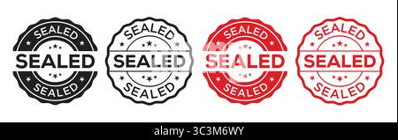 SEALED red stamp vector. Round SEALED Stamp badge Vector Set in Black and Red for Labelling and Documents Stock Vector