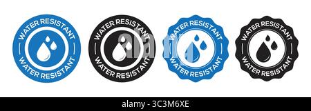 Water Resistant Seal Stamp Vector Collection with Round and Scalloped Badge Styles. Water resistant logo vector sign Stock Vector