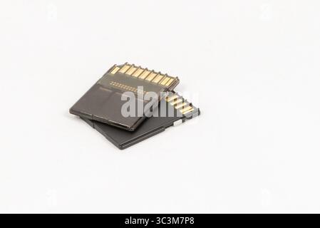 Black unbranded memory SD cards, isolated on white background Stock Photo
