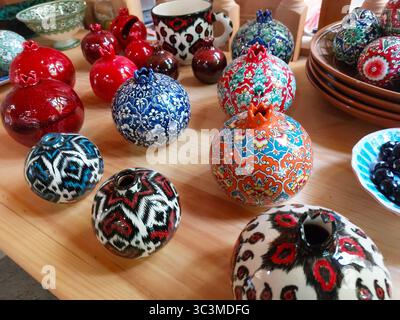 Decorative ceramic pomegranates. Rishtan. Uzbekistan Stock Photo