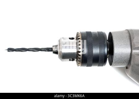Drill and drill bit isolated on white background Stock Photo