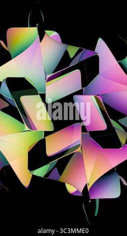 Vibrant digital artwork featuring colorful, overlapping geometric shapes against a dark background. Ideal as an abstract wallpaper or modern art piece Stock Photo