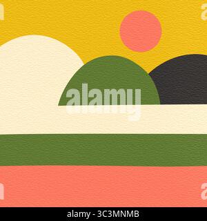 A vibrant abstract illustration featuring geometric shapes in bold, playful colors. The composition includes circles, curves, and rectangles, creating Stock Photo