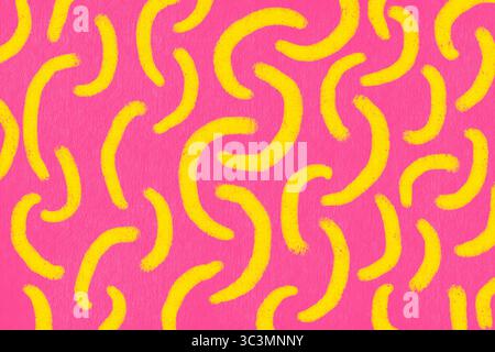 A lively illustration showcasing dynamic yellow lines on a vibrant pink background. This minimalist art piece offers a playful and colorful aesthetic, Stock Photo