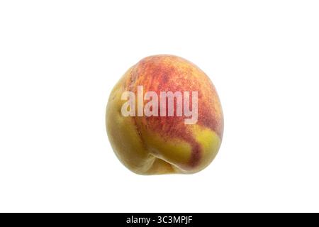 Peach fruit. Side view of a peach (Prunus persica) fruit. Isolated on a white background Stock Photo