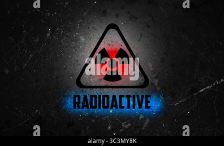 Radioactive sign on black textured surface. Radiological pollution Stock Photo