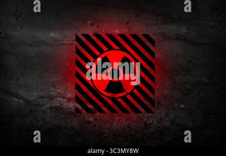 Radioactive sign on black stone surface. Radiological pollution Stock Photo